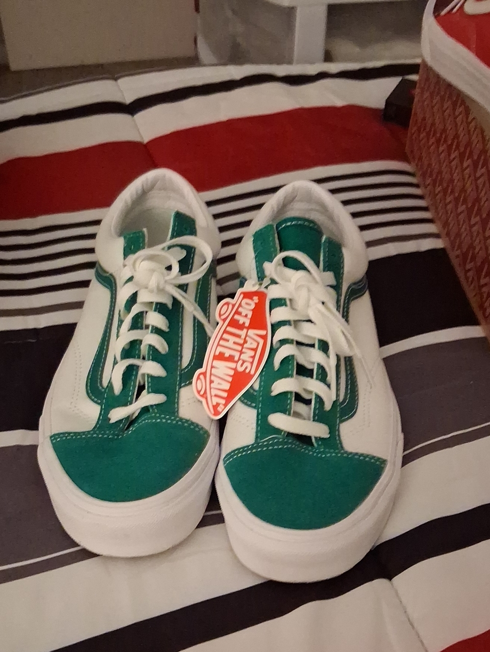 Vans Green and White Old Skool Low Top Sneakers
